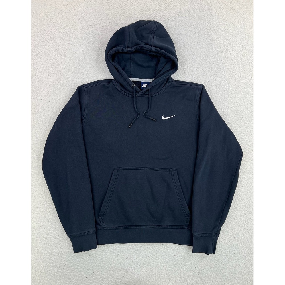 Nike Hoodie Mens Medium Blue Fleece Pullover Swoosh Kangaroo Sweatshirt